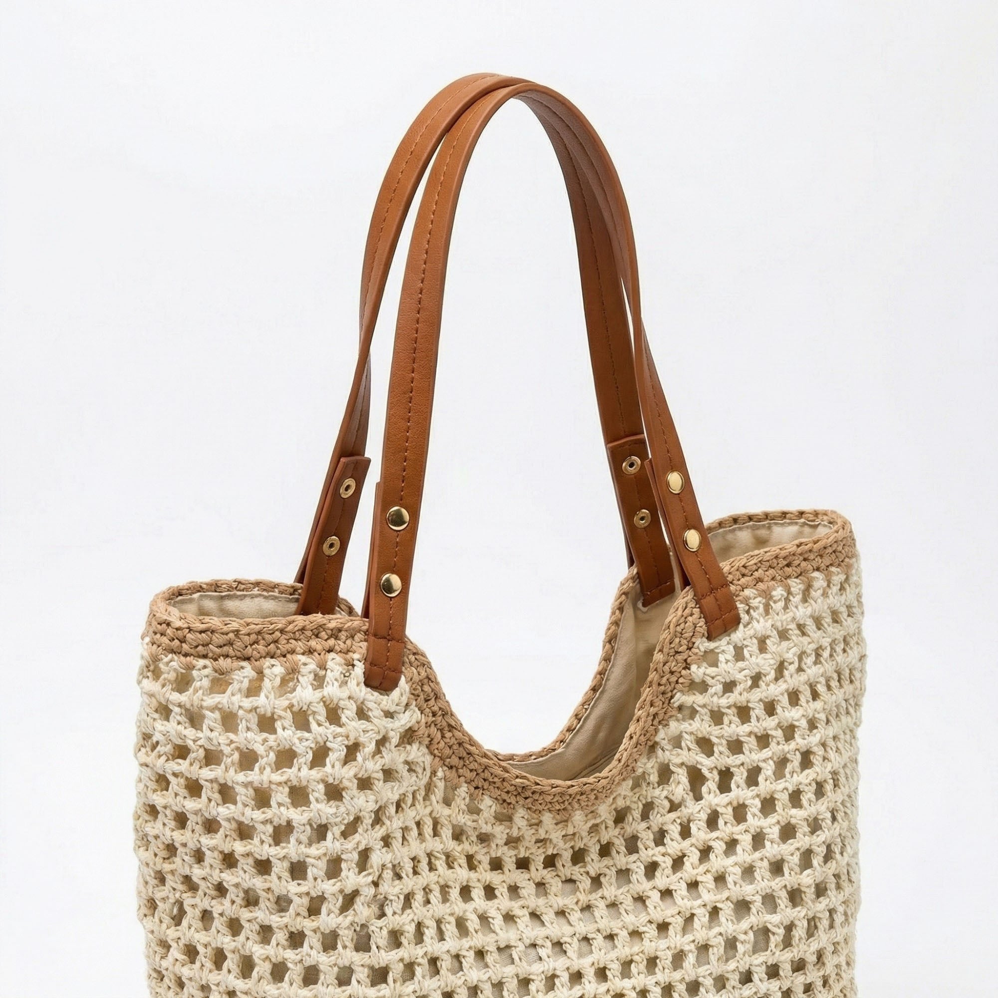 Anna-Kaci Women's Crochet Tote Bag Open Knit Design Dual Shoulder Straps Slouchy Structured Shape