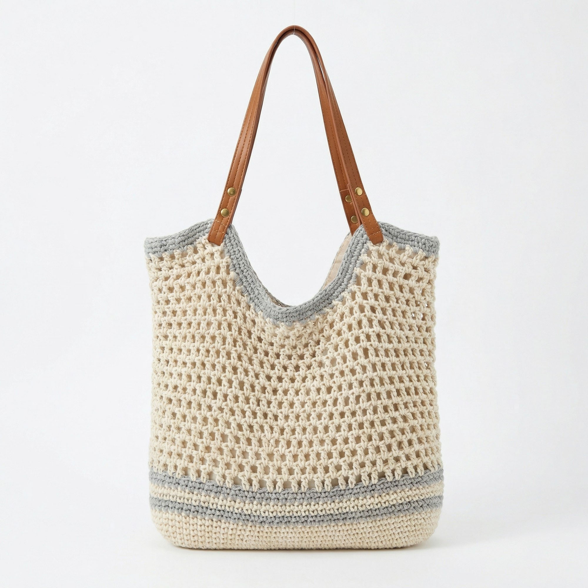 Anna-Kaci Women's Crochet Tote Bag Open Knit Design Dual Shoulder Straps Slouchy Structured Shape