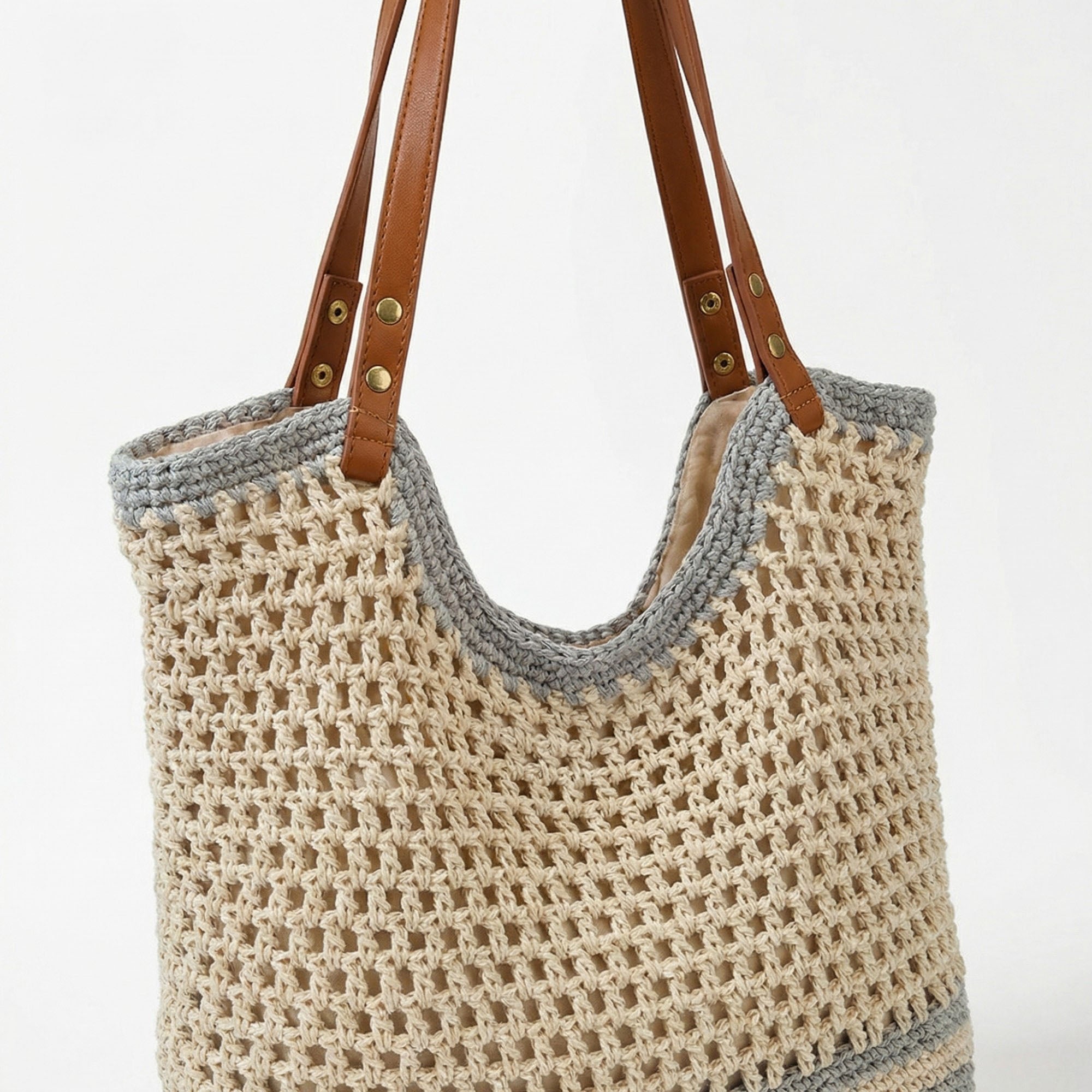 Anna-Kaci Women's Crochet Tote Bag Open Knit Design Dual Shoulder Straps Slouchy Structured Shape