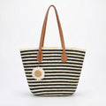 Anna-Kaci Women's Striped Woven Tote Bag Dual Shoulder Straps Frayed Edge Trim Detail