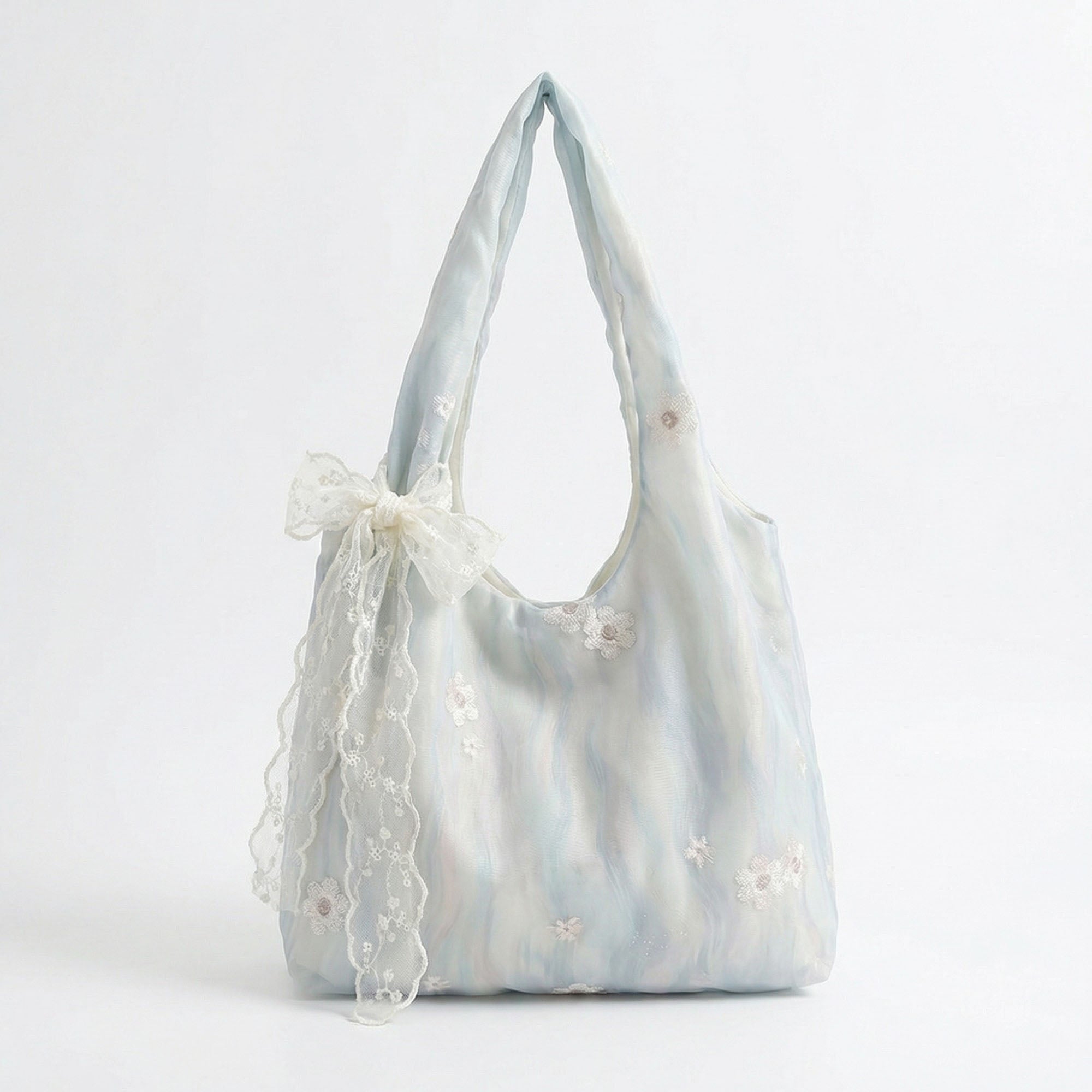 Anna-Kaci Women's Soft Shoulder Bag Floral Embroidery Lace Bow Detail Slouchy Hobo Silhouette