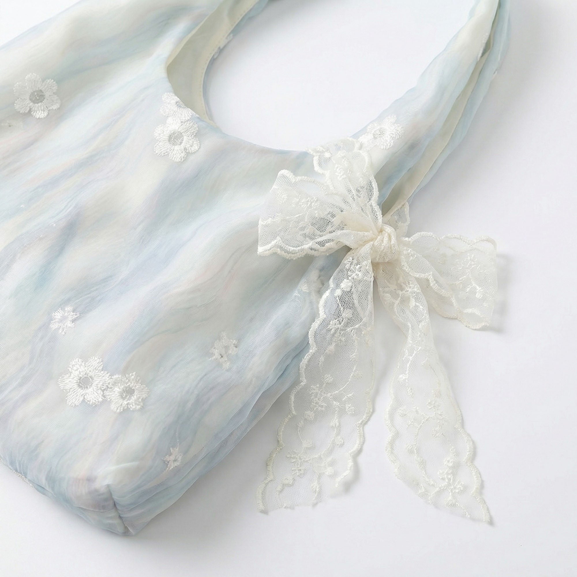 Anna-Kaci Women's Soft Shoulder Bag Floral Embroidery Lace Bow Detail Slouchy Hobo Silhouette