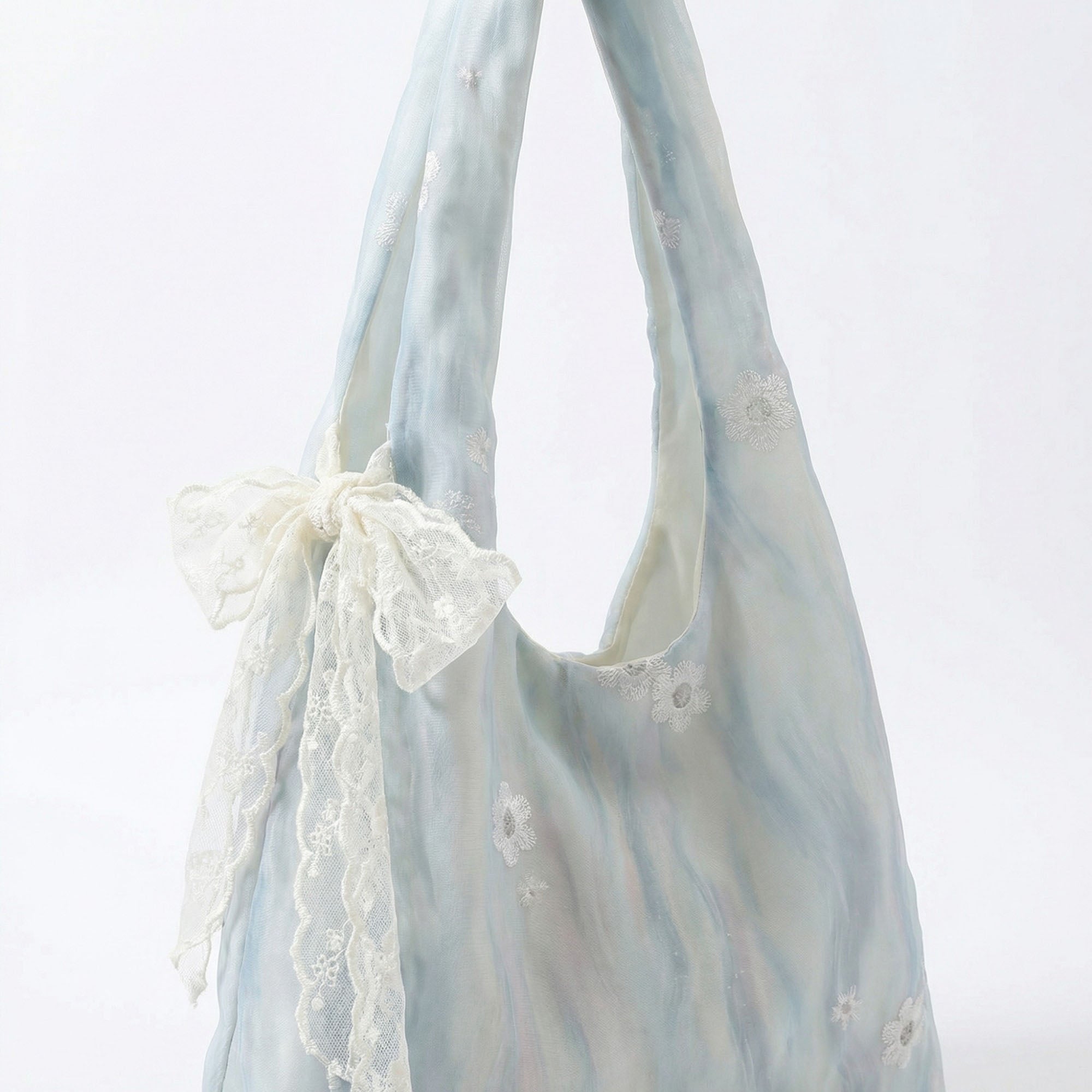 Anna-Kaci Women's Soft Shoulder Bag Floral Embroidery Lace Bow Detail Slouchy Hobo Silhouette