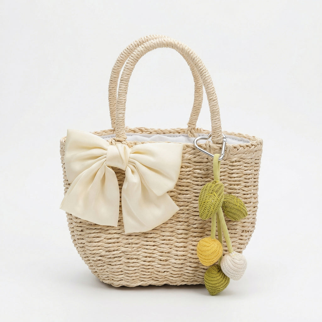 Anna-Kaci Women Straw Top Handle Tote Bag Bow Detail Drawstring Lining Summer Handbag