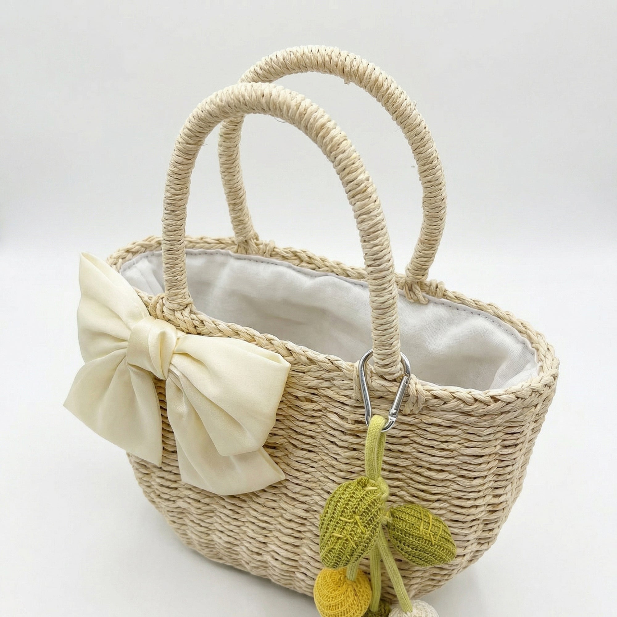 Anna-Kaci Women Straw Top Handle Tote Bag Bow Detail Drawstring Lining Summer Handbag