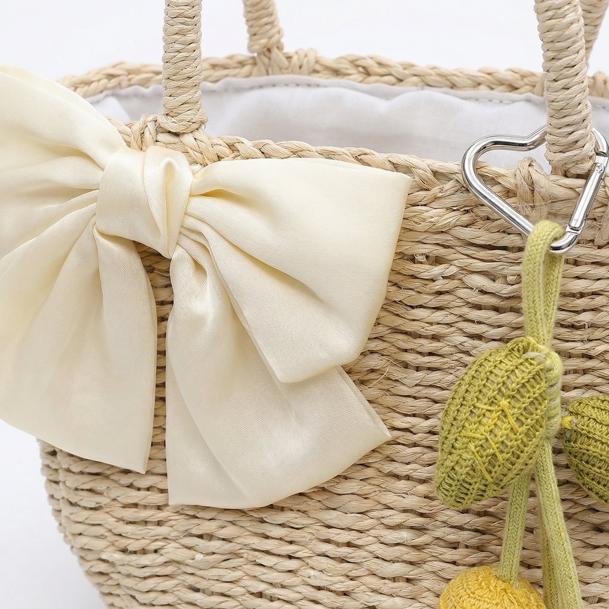 Anna-Kaci Women Straw Top Handle Tote Bag Bow Detail Drawstring Lining Summer Handbag
