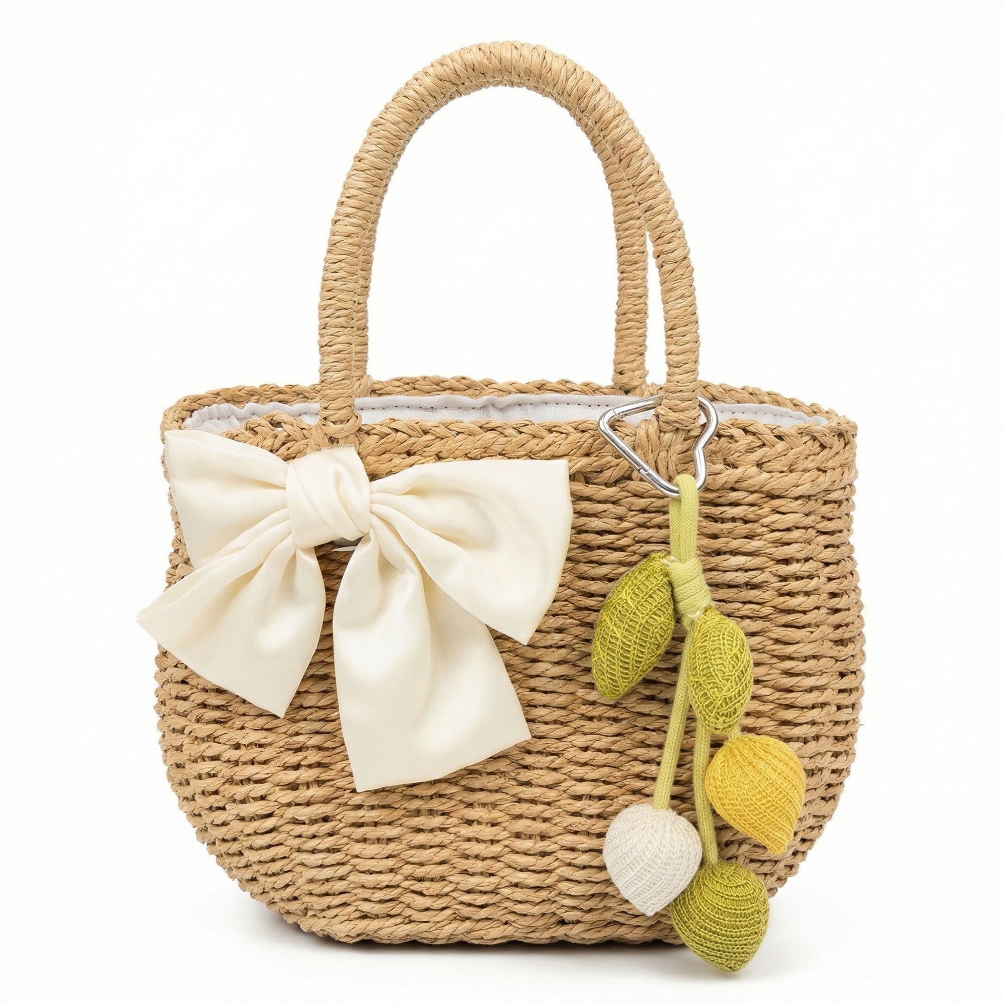 Anna-Kaci Women Straw Top Handle Tote Bag Bow Detail Drawstring Lining Summer Handbag
