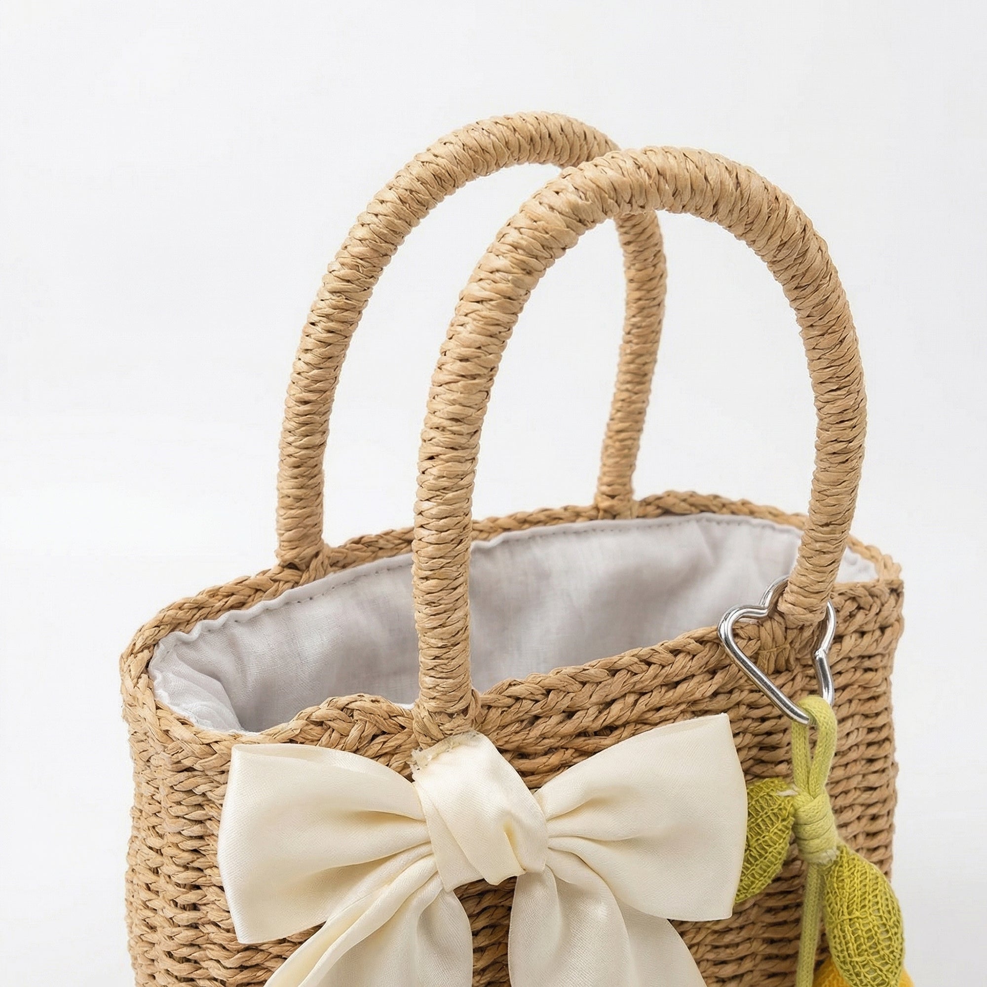 Anna-Kaci Women Straw Top Handle Tote Bag Bow Detail Drawstring Lining Summer Handbag
