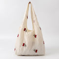Anna-Kaci Women Embroidered Cherry Shoulder Tote Bag Lace Bow Detail Soft Slouchy Handbag