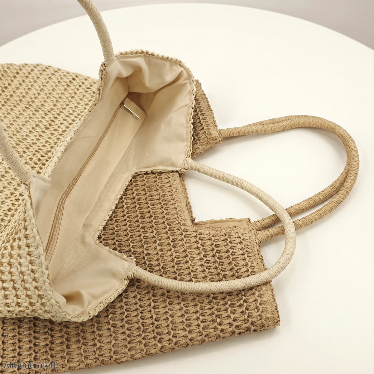 Bolso Tote de Rafia Tejida con Asas al Hombro, Ligero, de Punto de Ganchillo, para Uso Diario