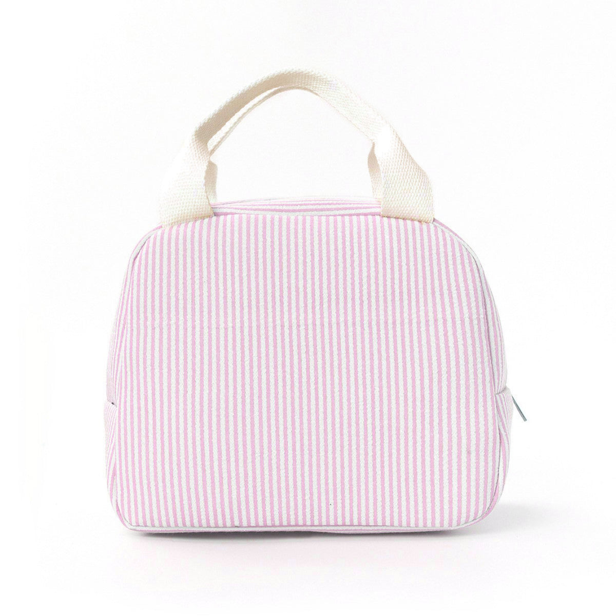 Striped Insulated Lunch Tote Bag with Front Pocket and Zip Closure