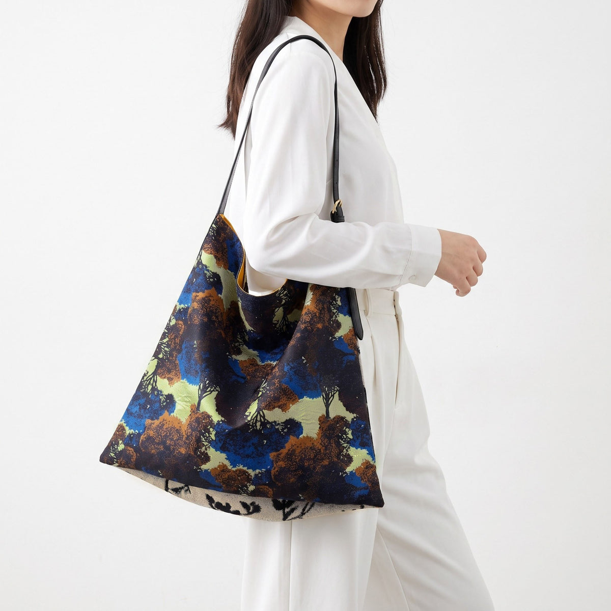 Oversized Printed Hobo Shoulder Bag with Adjustable Strap