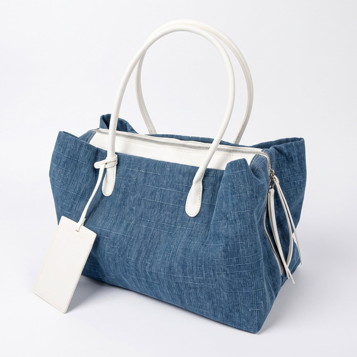 Large Textured Tote Bag with Double Handles and Zip Closure