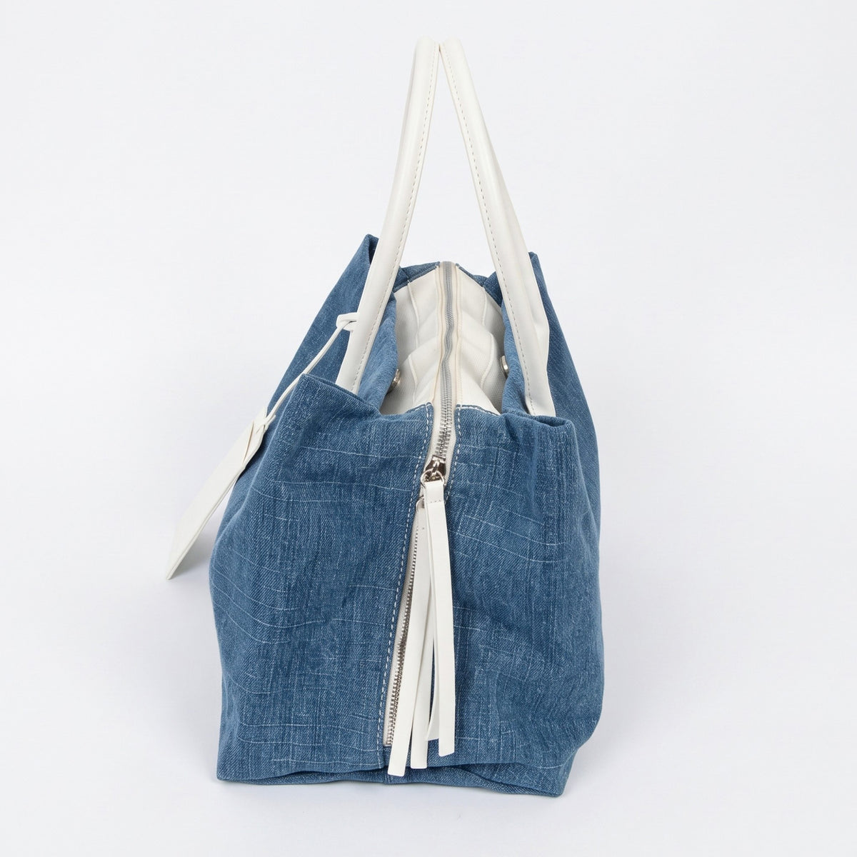 Large Textured Tote Bag with Double Handles and Zip Closure