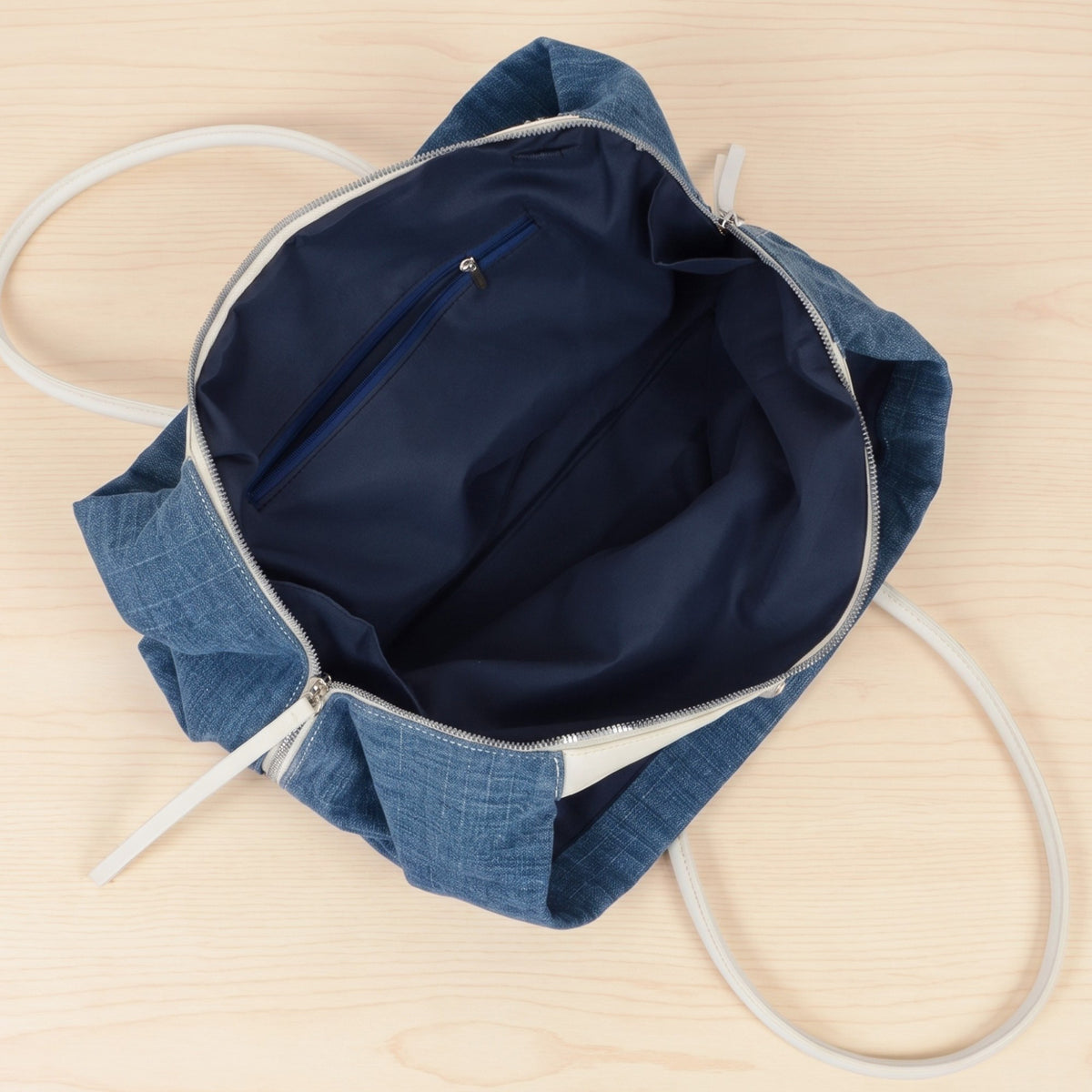 Large Textured Tote Bag with Double Handles and Zip Closure