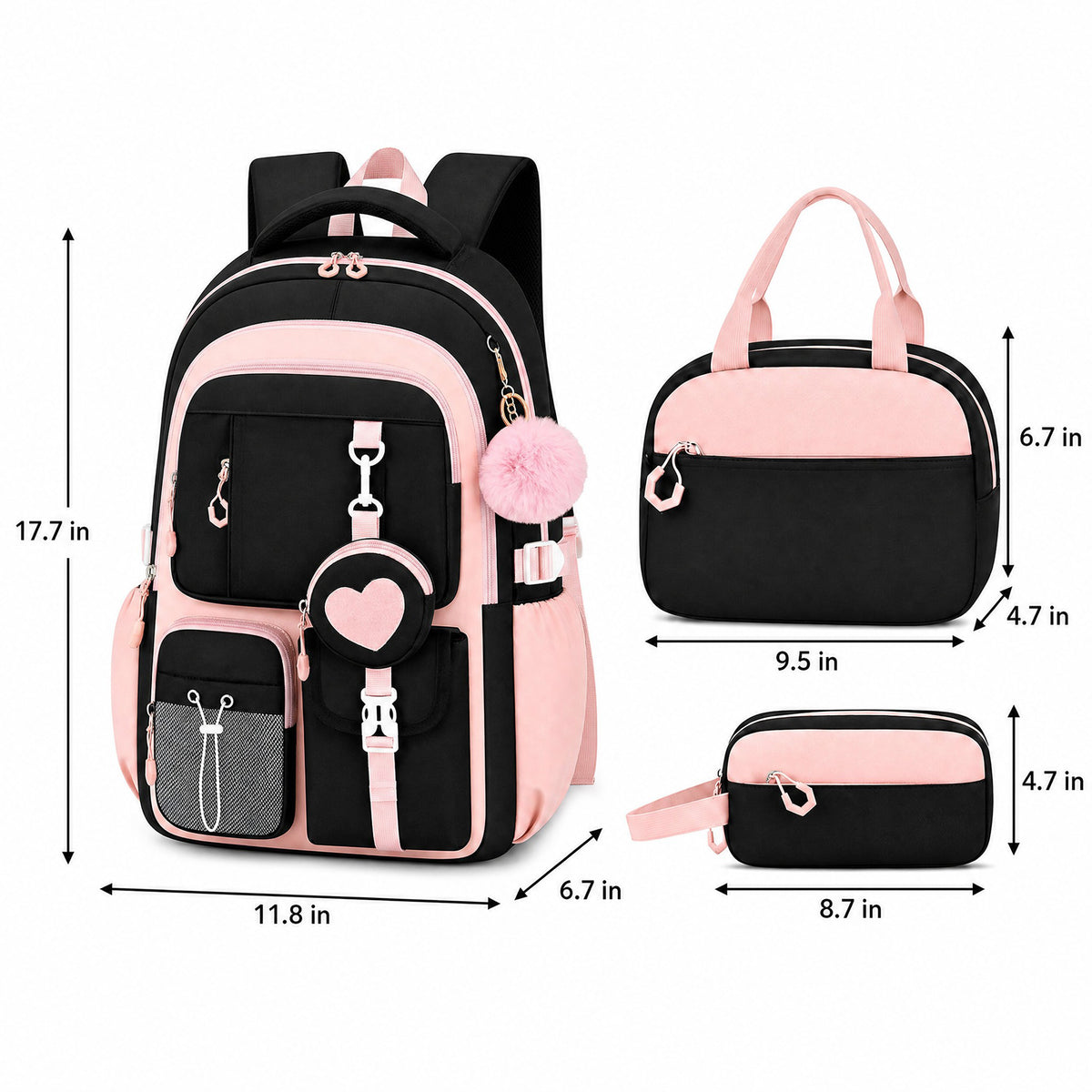 3pc School Backpack Lunch Bag Pencil Case Set