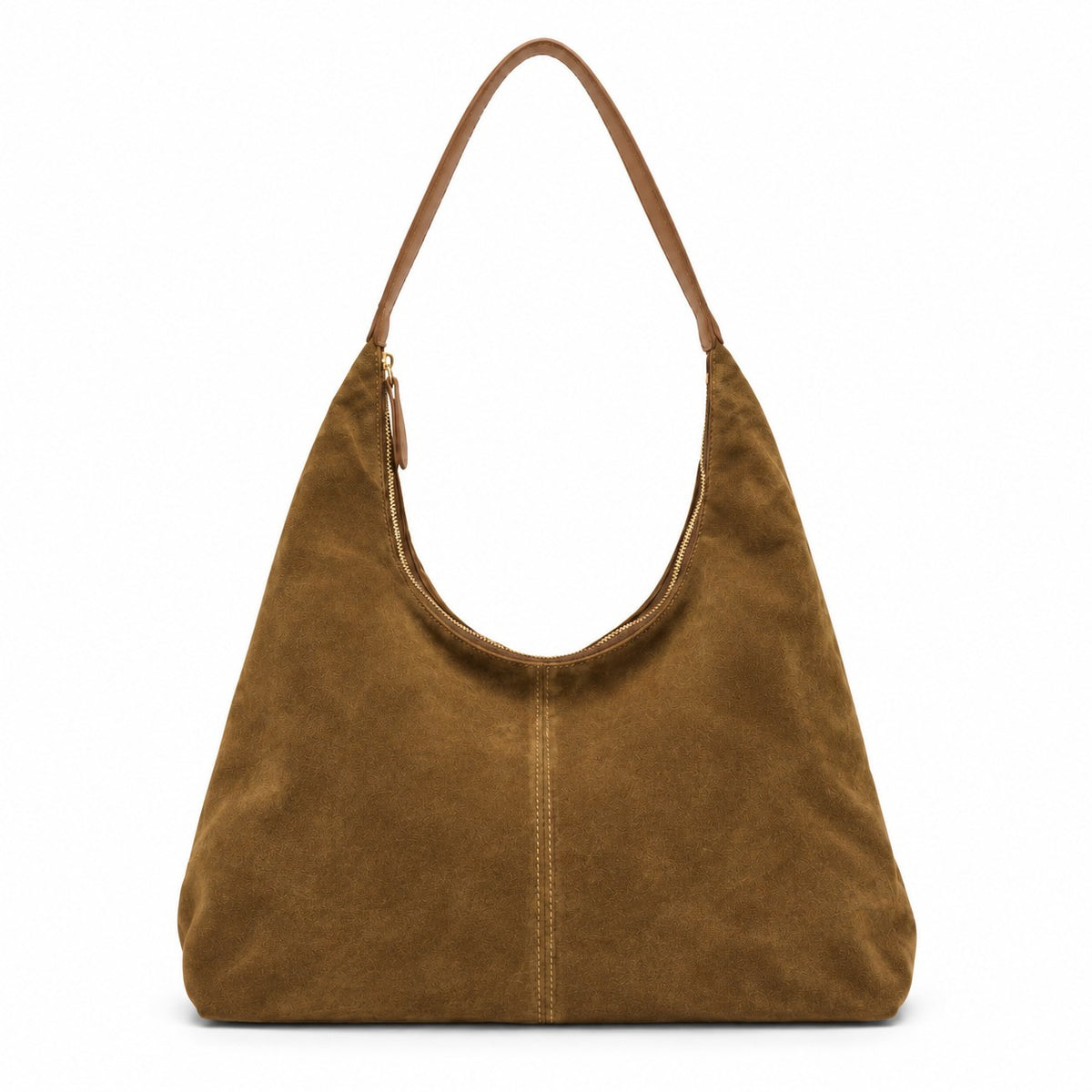Slouchy Faux Suede Hobo Shoulder Bag with Zip Closure and Wide Strap