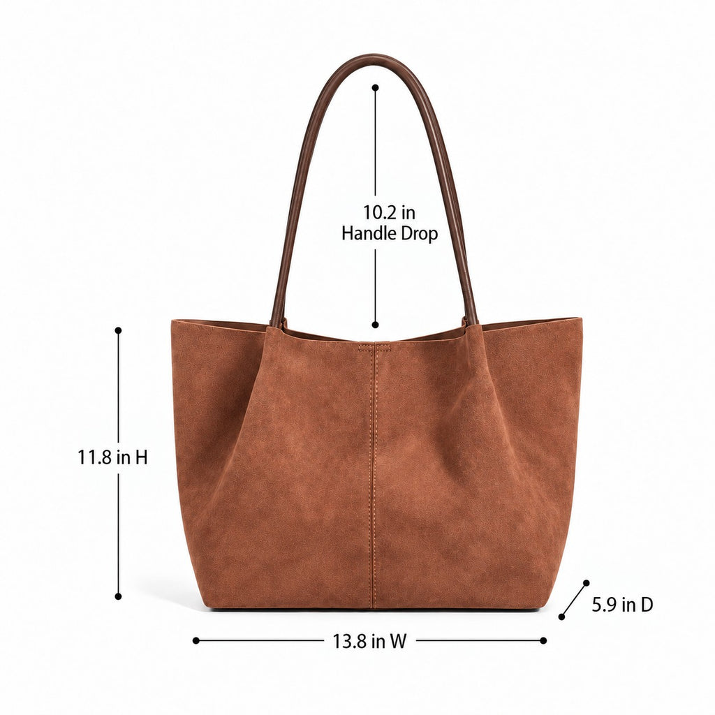 Faux Suede Tote Bag with Removable Zip Pouch and Double Shoulder Handles