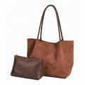 Faux Suede Tote Bag with Removable Zip Pouch and Double Shoulder Handles
