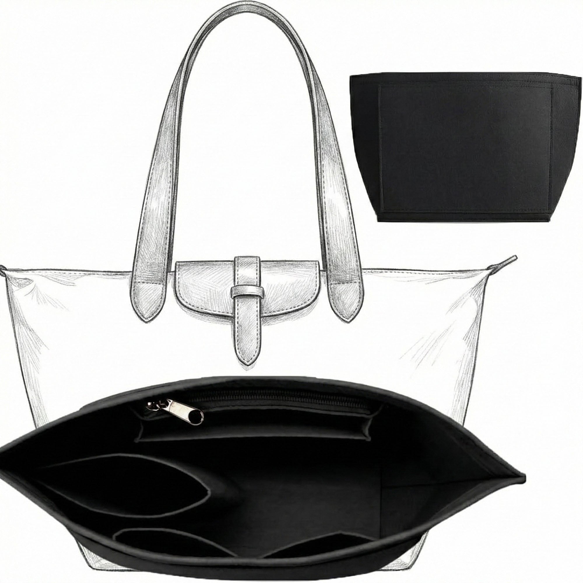 Anna-Kaci Women's Tote Bag Organizer Insert with Structured Panels and Interior Pocket