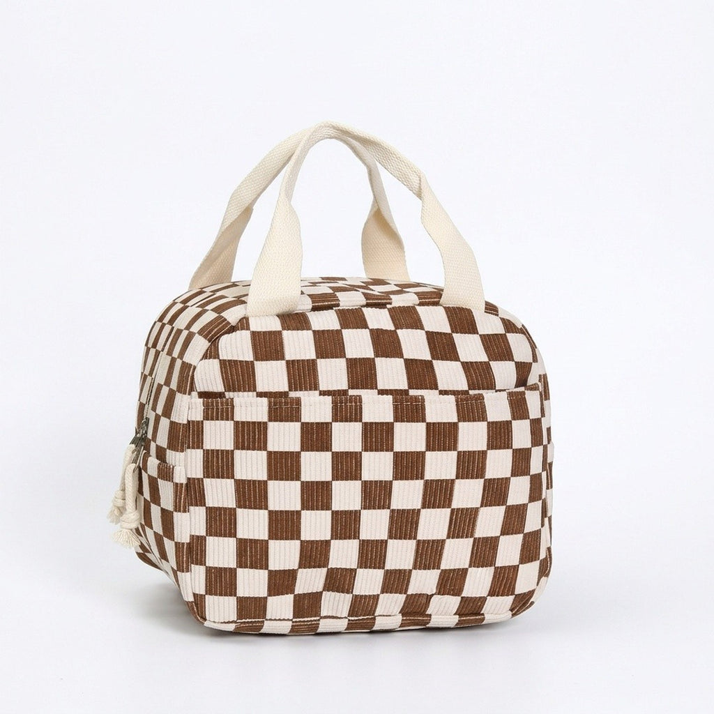 Anna-Kaci Checkered Zip Top Lunch Bag Insulated Small Tote with Handle Portable Food Carrier