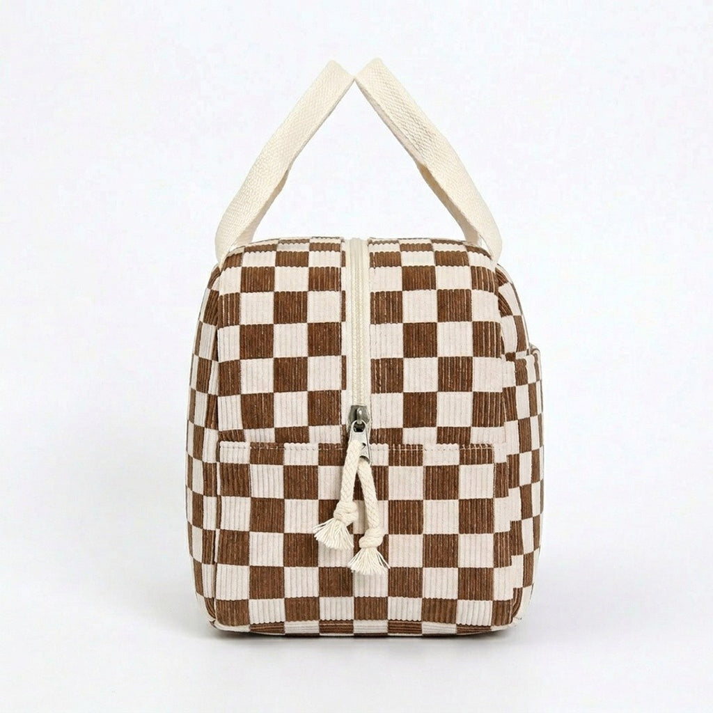 Anna-Kaci Checkered Zip Top Lunch Bag Insulated Small Tote with Handle Portable Food Carrier