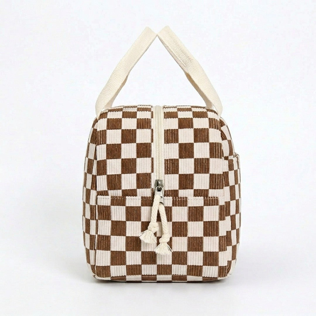 Anna-Kaci Checkered Zip Top Lunch Bag Insulated Small Tote with Handle Portable Food Carrier