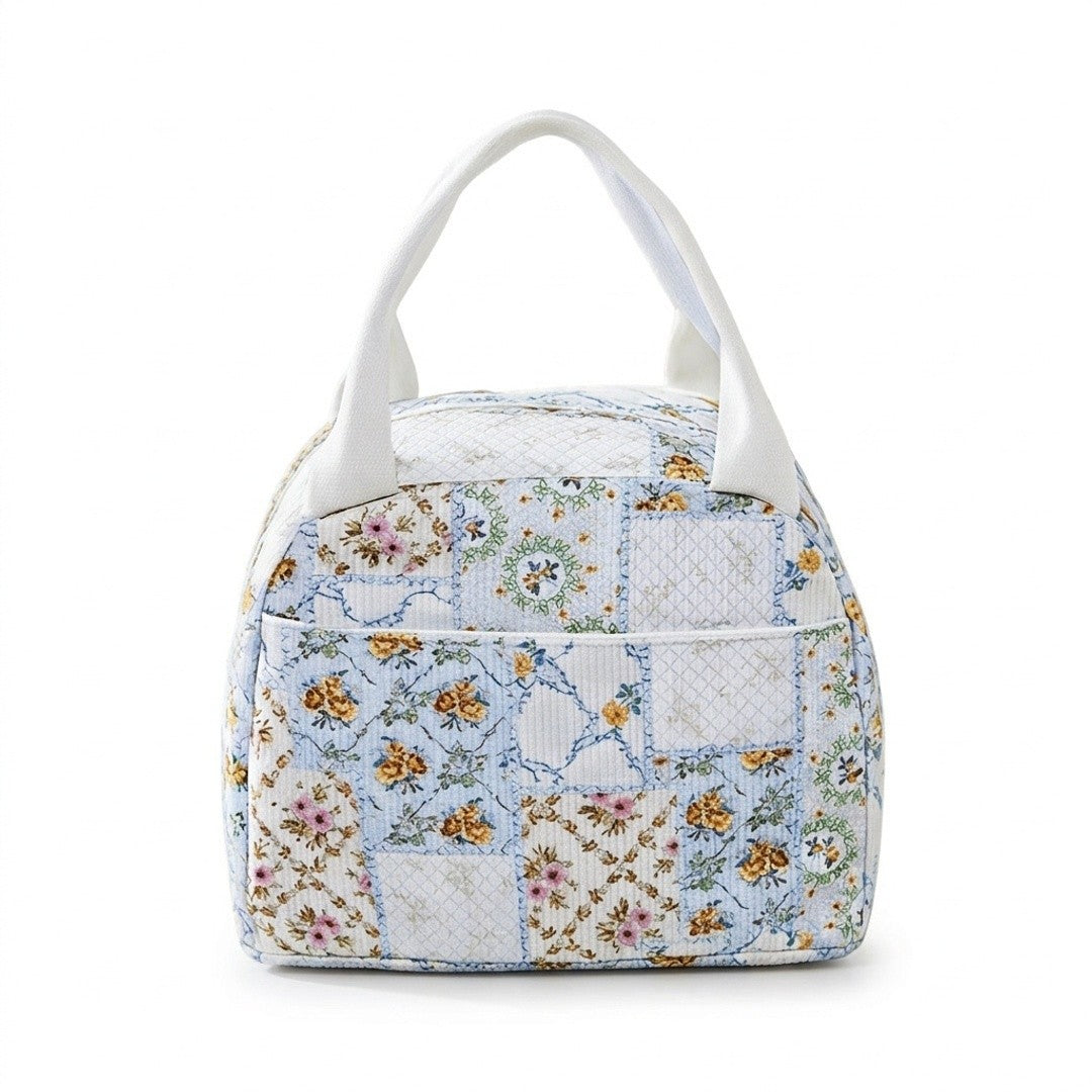 Anna-Kaci Floral Patchwork Zip Top Lunch Bag Small Travel Tote with Handle Lightweight Organizer
