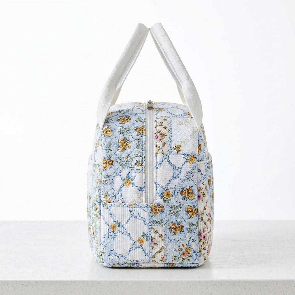 Anna-Kaci Floral Patchwork Zip Top Lunch Bag Small Travel Tote with Handle Lightweight Organizer