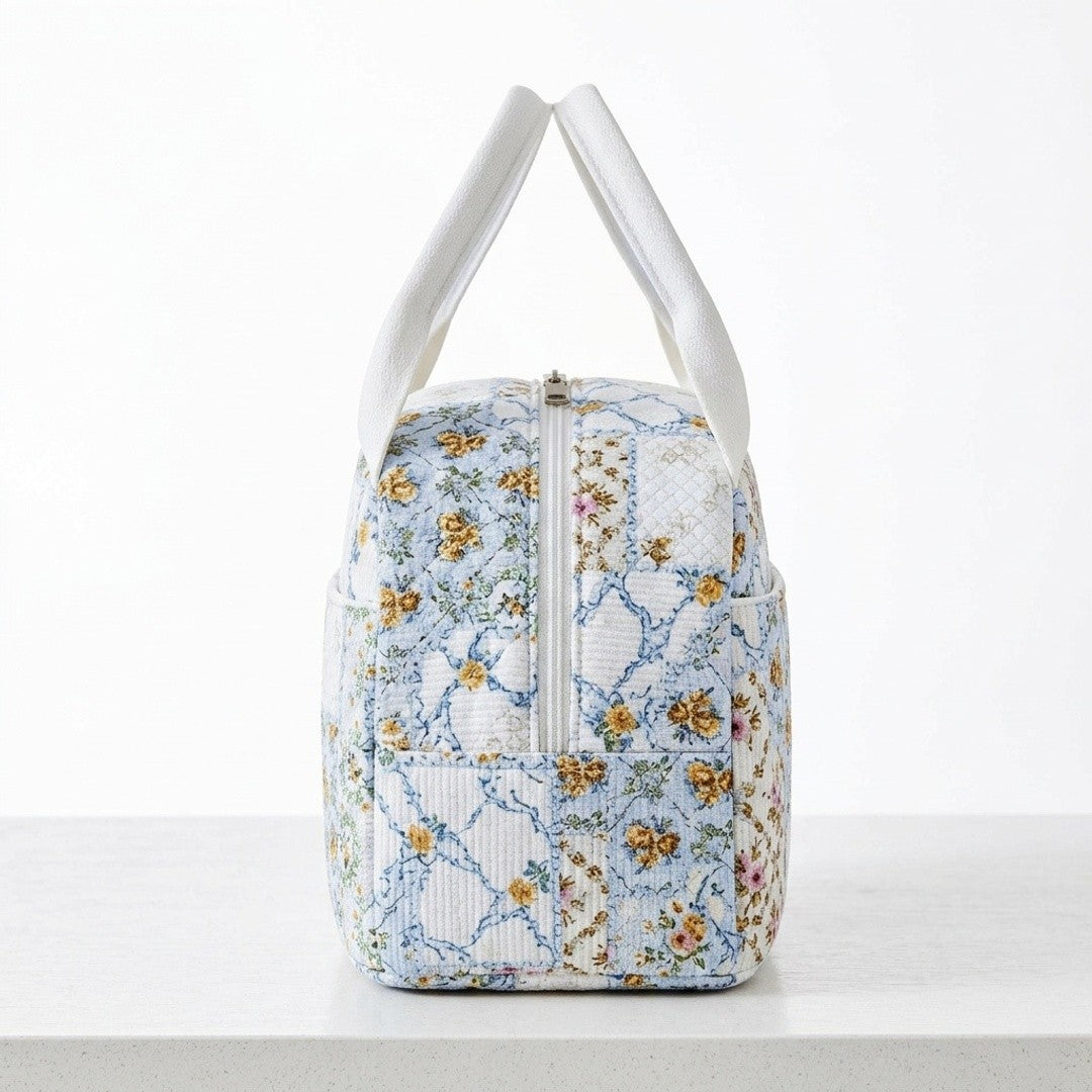 Anna-Kaci Floral Patchwork Zip Top Lunch Bag Small Travel Tote with Handle Lightweight Organizer