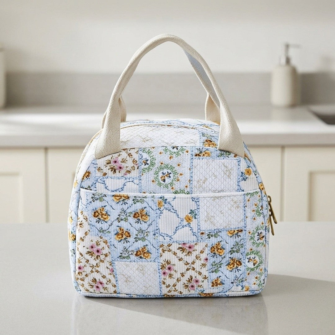 Anna-Kaci Floral Patchwork Zip Top Lunch Bag Small Travel Tote with Handle Lightweight Organizer