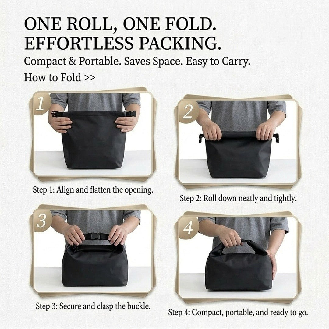 Anna-Kaci Water Resistant Roll Top Tote Bag Large Capacity Lightweight Top Handle Travel Organizer