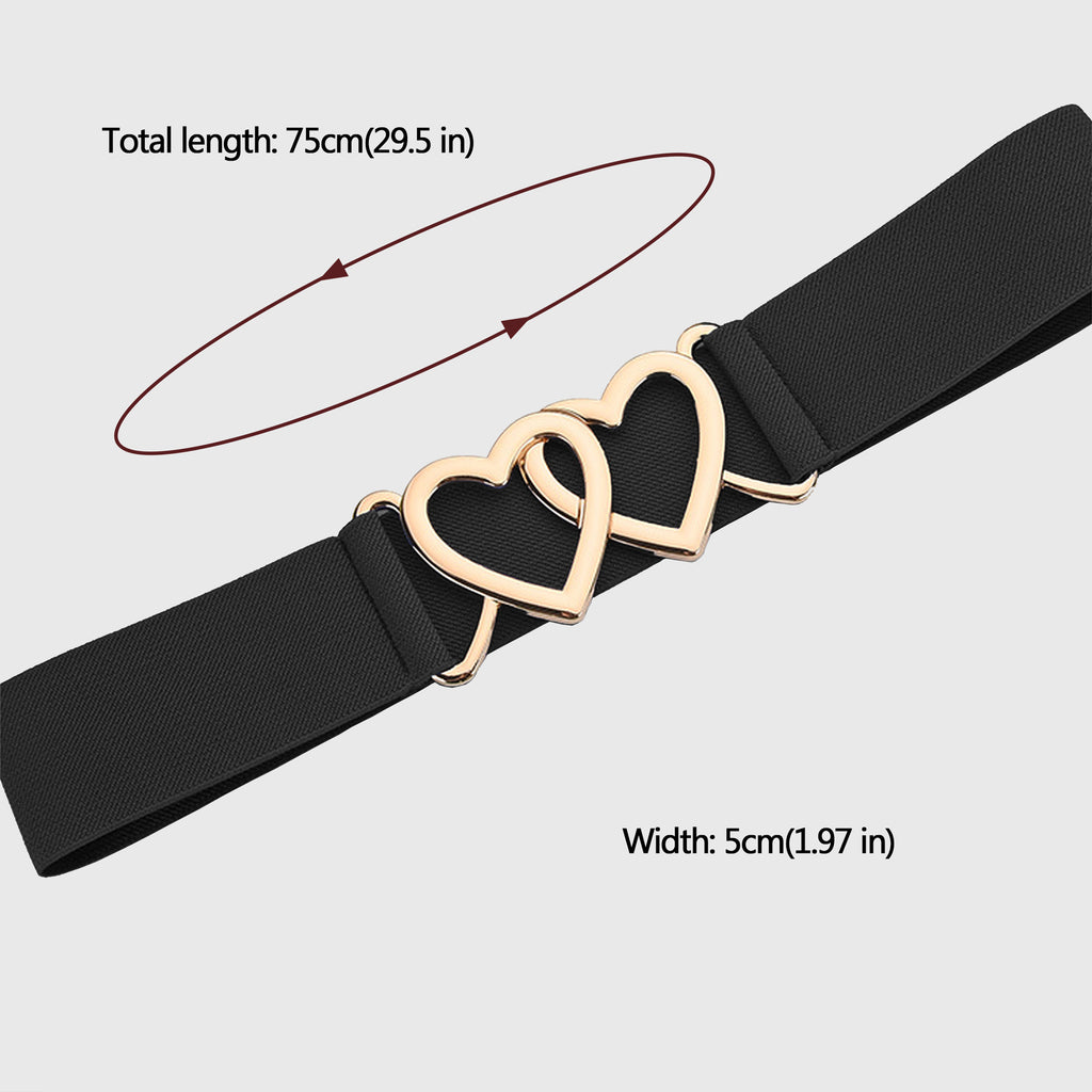 Anna-Kaci Women's Elastic Waist Belt with Gold Heart Buckle