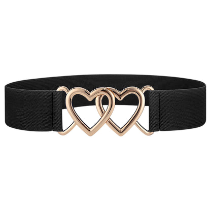 Anna-Kaci Women's Elastic Waist Belt with Gold Heart Buckle