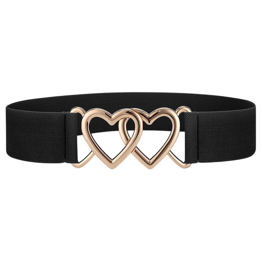 Anna-Kaci Women's Elastic Waist Belt with Gold Heart Buckle