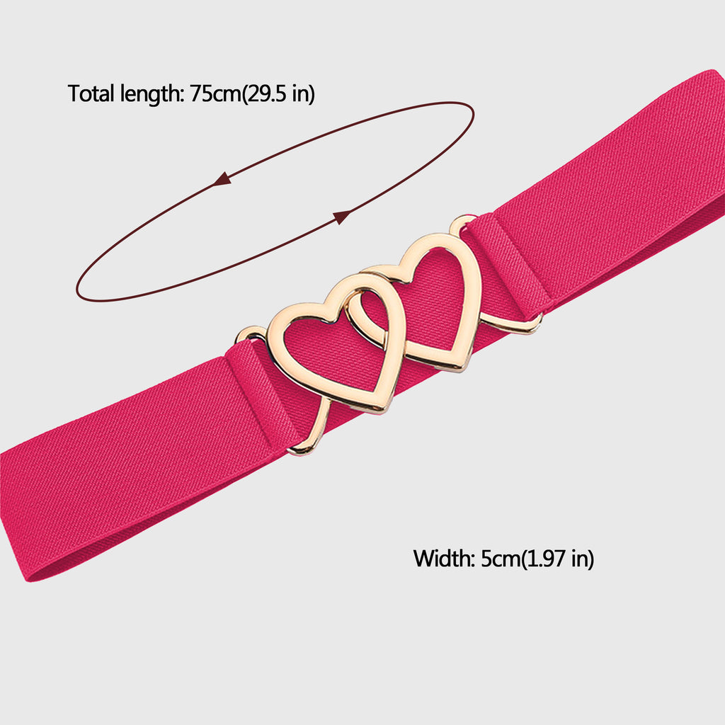 Anna-Kaci Women's Elastic Waist Belt with Gold Heart Buckle