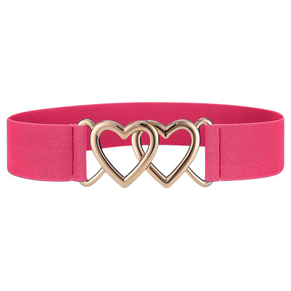 Anna-Kaci Women's Elastic Waist Belt with Gold Heart Buckle