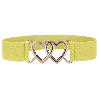 Anna-Kaci Women's Elastic Waist Belt with Gold Heart Buckle