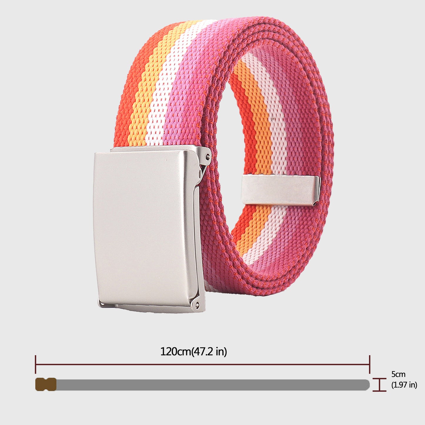 Anna-Kaci Women's Colorful Striped Canvas Belt with Silver Buckle
