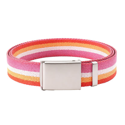 Anna-Kaci Women's Colorful Striped Canvas Belt with Silver Buckle