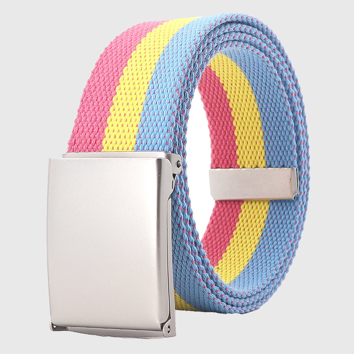 Anna-Kaci Women's Colorful Striped Canvas Belt with Silver Buckle