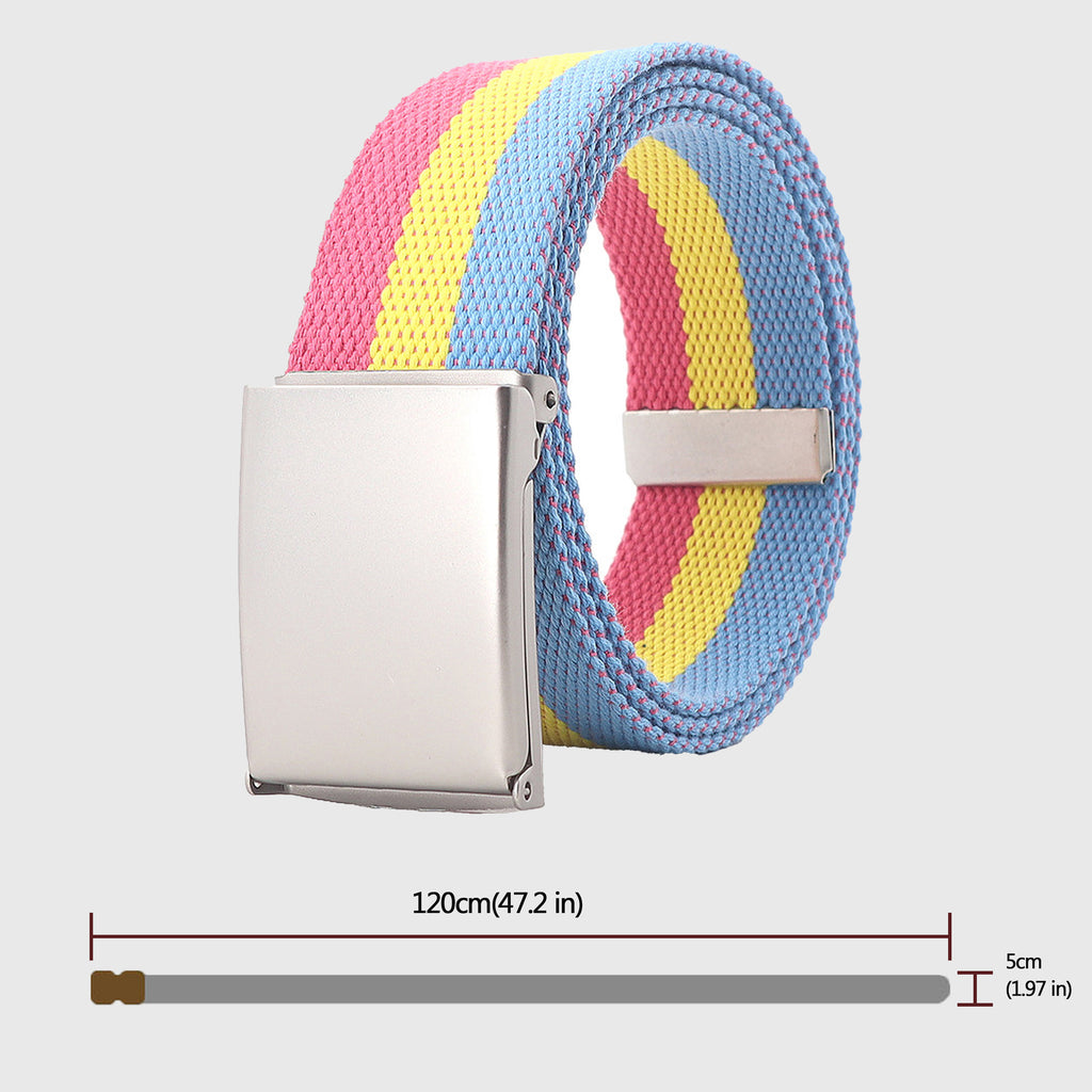 Anna-Kaci Women's Colorful Striped Canvas Belt with Silver Buckle