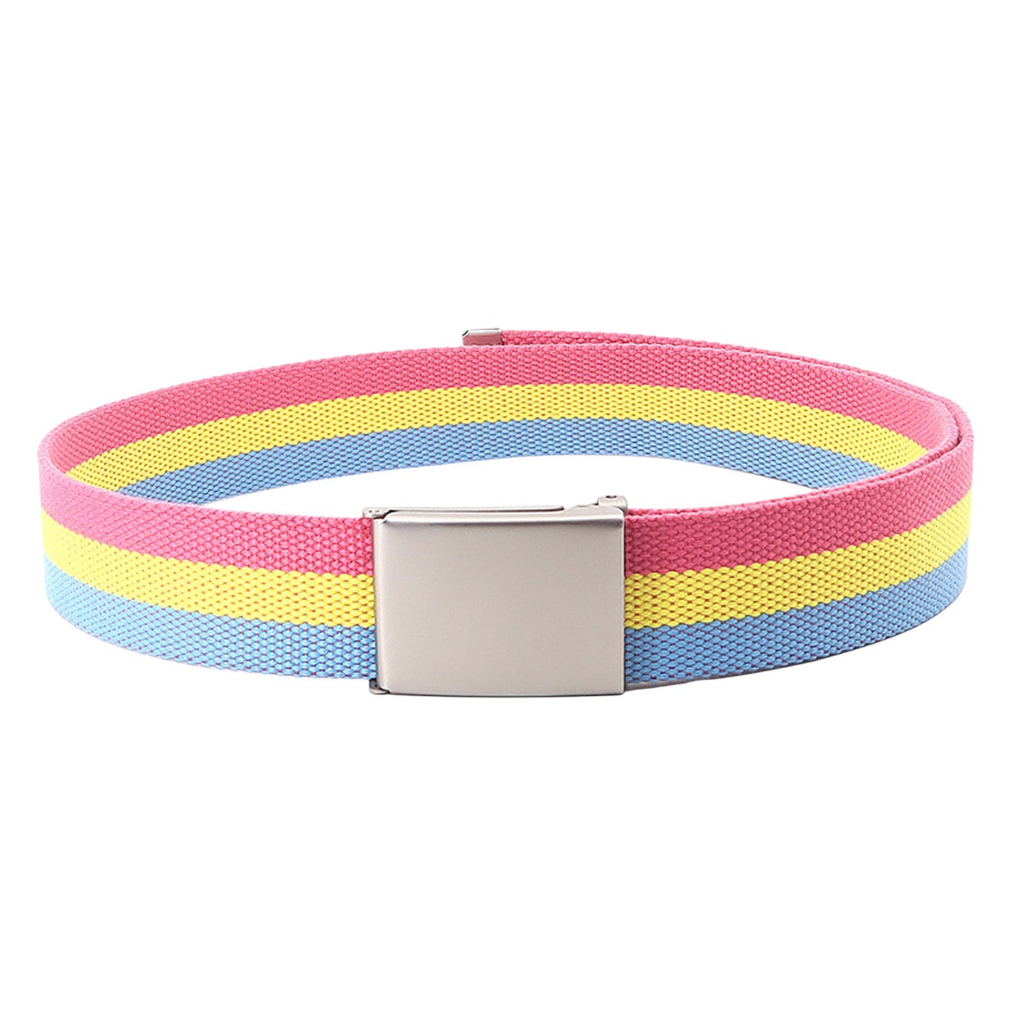 Anna-Kaci Women's Colorful Striped Canvas Belt with Silver Buckle
