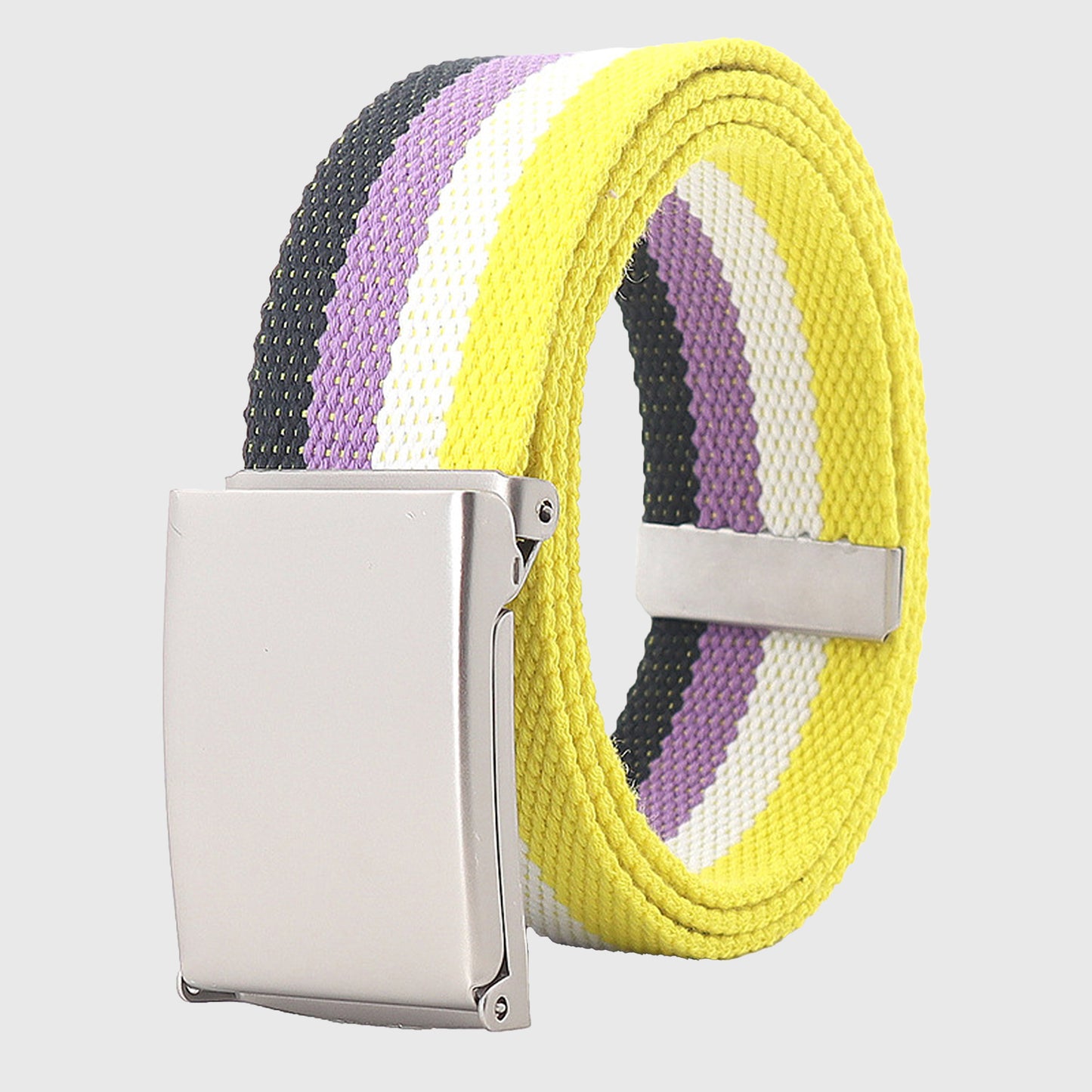 Anna-Kaci Women's Colorful Striped Canvas Belt with Silver Buckle