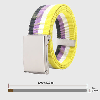 Anna-Kaci Women's Colorful Striped Canvas Belt with Silver Buckle