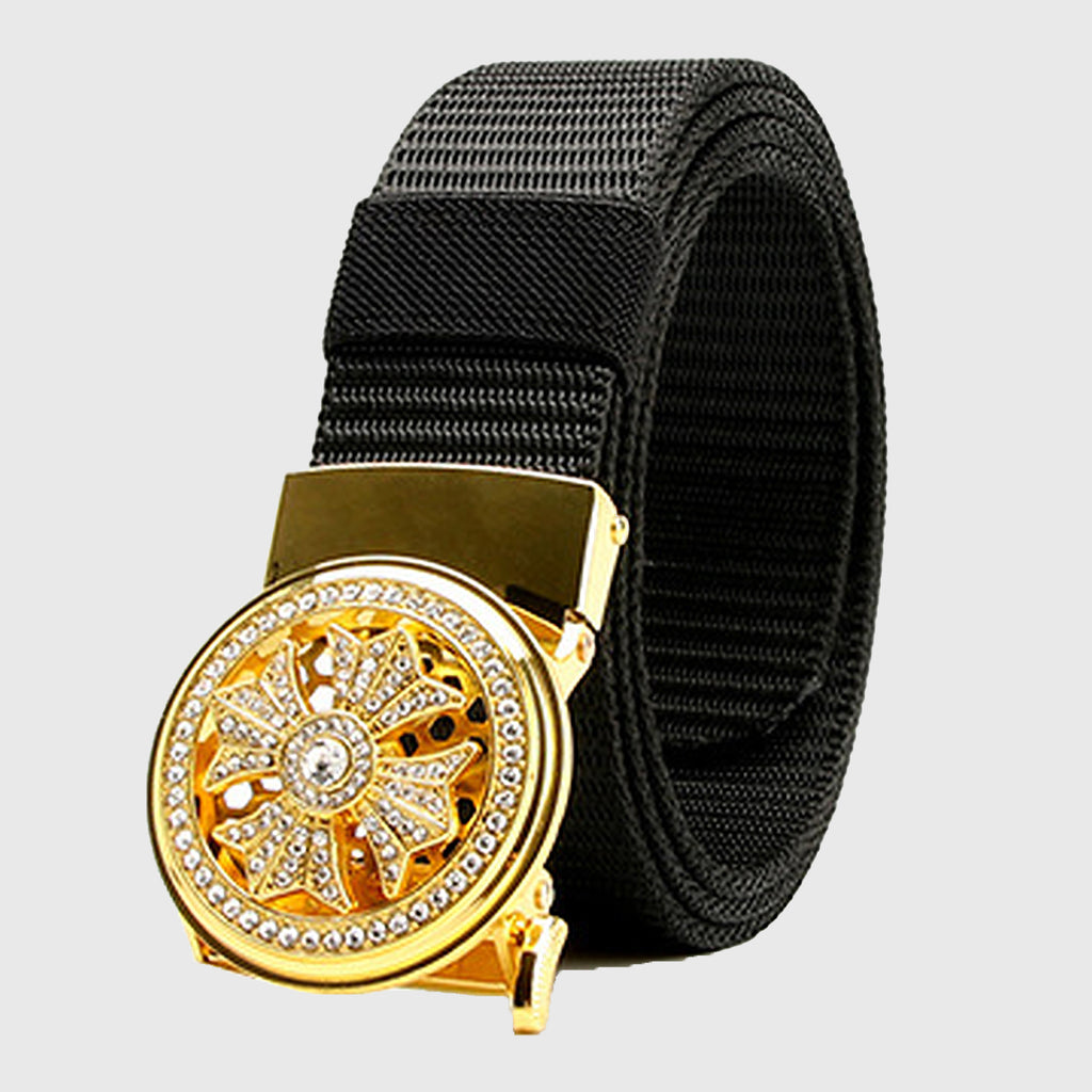 Anna-Kaci Women's Nylon Belt with Rhinestone - Embellished Gold Buckle