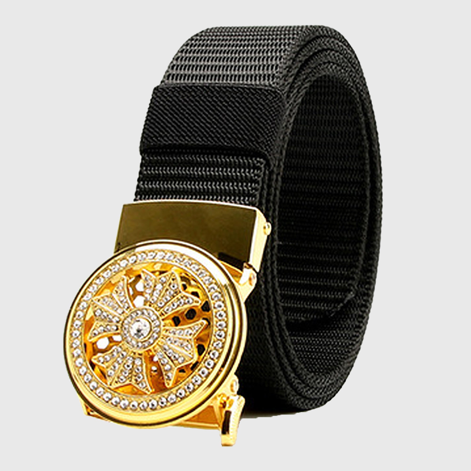 Anna-Kaci Women's Nylon Belt with Rhinestone - Embellished Gold Buckle