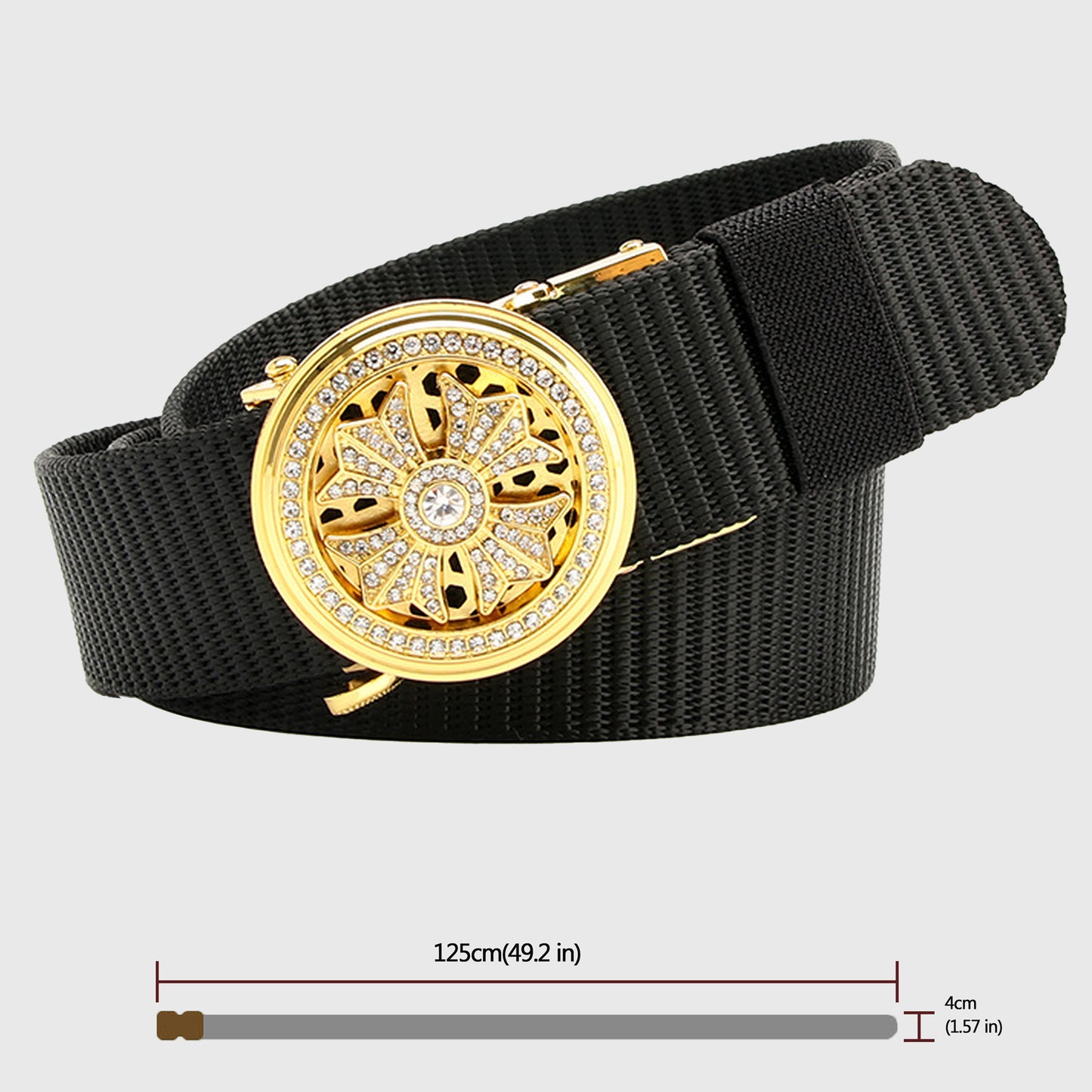 Anna-Kaci Women's Nylon Belt with Rhinestone - Embellished Gold Buckle