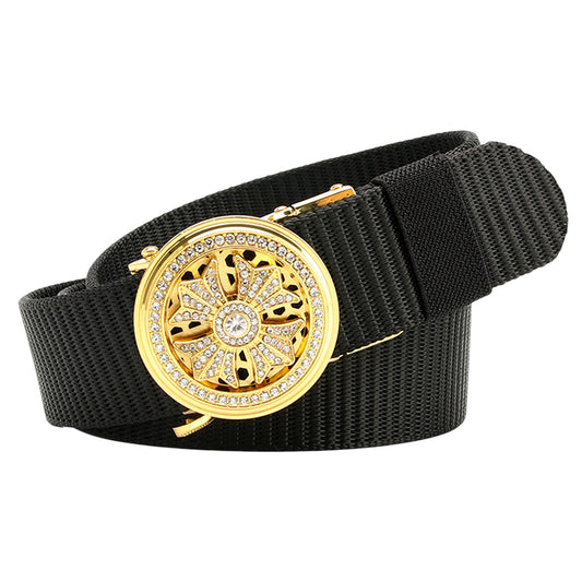 Anna-Kaci Women's Nylon Belt with Rhinestone - Embellished Gold Buckle
