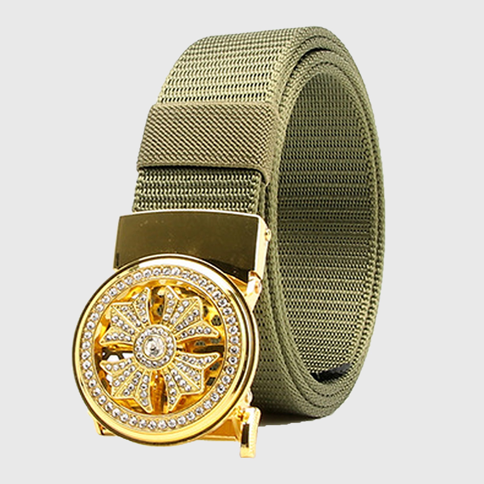 Anna-Kaci Women's Nylon Belt with Rhinestone - Embellished Gold Buckle